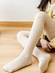 1pc Solid Color Twisted Tights For Girls, Comfortable Skin-Friendly Material, Suitable For Daily Wear - Beige - View 5