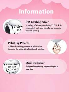 925純銀吊墜珠子愛你Love月亮星星玫瑰金色珠子適合手鍊項鍊女性DIY首飾類 - 銀色 - 查看 4