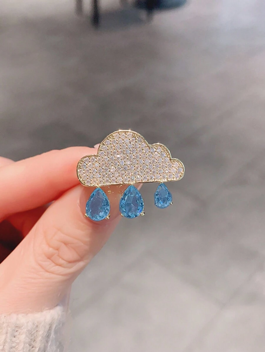 1pc Cloud & Water Drop Design Cute Brooch With Anti-slip & Simple & Elegant & Crystal & Collar Pin & Brooch For Securing Clothing Women's Gift Daily Wear