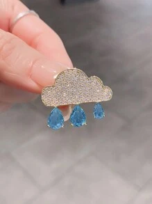 1pc Cloud & Water Drop Design Cute Brooch With Anti-slip & Simple & Elegant & Crystal & Collar Pin & Brooch For Securing Clothing Women's Gift Daily Wear