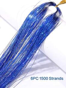 藍色頭髮金屬絲套件,仙女頭髮閃光接發,閃亮閃亮頭髮金屬絲拉伸接發,適合女式女孩聖誕節萬聖節派對