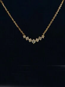 BALMORA 1pc Luxurious Elegant S925 Sterling Silver V-Shaped Cubic Zirconia Pendant Necklace Plated 18K Gold Collarbone Chain For Women Gift - Gold - View 9