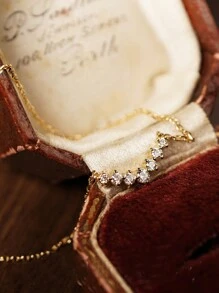 BALMORA 1pc Luxurious Elegant S925 Sterling Silver V-Shaped Cubic Zirconia Pendant Necklace Plated 18K Gold Collarbone Chain For Women Gift - Gold - View 7