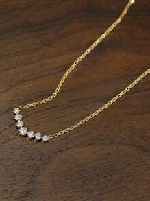 BALMORA 1pc Luxurious Elegant S925 Sterling Silver V-Shaped Cubic Zirconia Pendant Necklace Plated 18K Gold Collarbone Chain For Women Gift - Gold - View 8