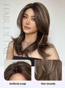 迷人的金棕色波浪假髮 - 耐高溫合成纖維,適合萬聖節派對,聖誕節,婚禮和角色扮演 - 棕色 - 查看 6