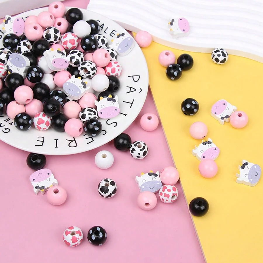 10入組有趣的牛主題手工diy珠子和流蘇配件套裝,附帶木珠和細繩 - 軍綠色 - 查看 1