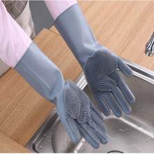 1pc Kitchen Silicone Dishwashing Gloves - Grey - View 3