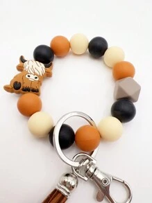 1pc Cartoon Silicone Little Animal Keychain Decoration, Creative Handmade Beaded Pendant For Bracelet/keyring - Brown - View 4