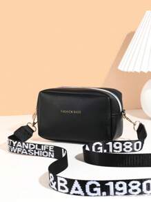 Kids' Simple Letter Strap Crossbody Square Bag, Suitable For Daily, Play & Travel - Black - View 1
