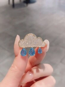 1pc Cloud & Water Drop Design Cute Brooch With Anti-slip & Simple & Elegant & Crystal & Collar Pin & Brooch For Securing Clothing Women's Gift Daily Wear