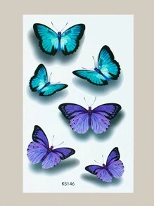 2張3d多彩蝴蝶臨時紋身貼紙 - 水彩紋身貼紙性感身體胸部背部肩膀貼紙防水 - 彩色 - 查看 4