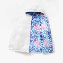 Balabala Tween Girl 保暖防风连帽拉链双面夹棉外套 全身字母印花正面和反面羊毛 - 藍色 - 查看 6