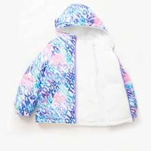 Balabala Tween Girl 保暖防风连帽拉链双面夹棉外套 全身字母印花正面和反面羊毛 - 藍色 - 查看 5