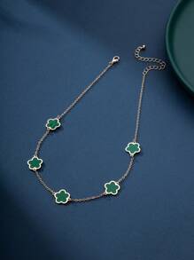 1pc Vintage Punk Style Flower Necklace With European And American Flavor, Suitable For Back-to-school Season, Halloween, Thanksgiving As A Gift - Green - View 4