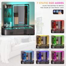 Lvifur Makeup Vanity Table with RGB Lights & Charging Station, Auto Sensor LED Dressing Table with 24 RGB Dimmable Lights, Makeup Desk with Storage Shelves and 6 Drawers