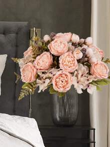 1PC/3PCS 人造 7 头牡丹丝绣球花束，新娘手捧花材料，家居，餐厅，花瓶装饰，婚礼装饰，背景墙装饰，花婚车用 DIY 花环材料，门楣，花材，情人节礼物，秋季装饰 - 藕粉色 - 查看 5