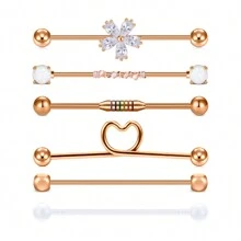 Acefun 1 套 6 件裝 14 克玫瑰金不銹鋼 Aop 球,水晶花,箭頭形工業槓鈴,帶紫外線珠,日常穿耳飾品,條長 38 毫米