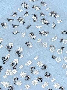 30pcs/Set Black & White Mixed Floral Self-Adhesive Nail Stickers, Vintage Leaf & Vine Pattern Decals, Suitable For Girls & Women Nail Art DIY Decoration, Friend Gift - 彩色 - 查看 5