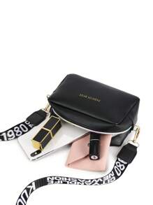 Kids' Simple Letter Strap Crossbody Square Bag, Suitable For Daily, Play & Travel - Black - View 7