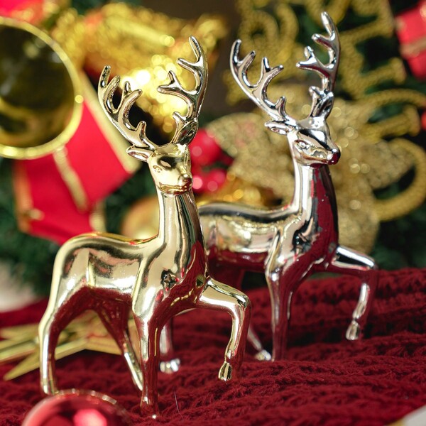 Silver Resin Deer Statues Sculptures, Luxury Home Decorations For