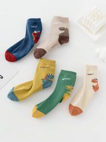 5雙嬰兒童可愛的恐龍印花時尚全搭配中筒襪,適用於日常穿著 - 彩色 - 查看 3