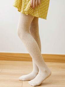 1pc Solid Color Twisted Tights For Girls, Comfortable Skin-Friendly Material, Suitable For Daily Wear - Beige - View 4