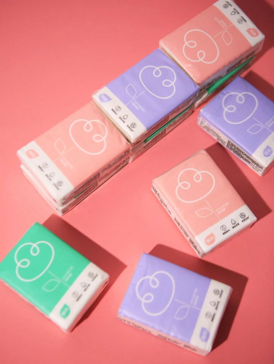 10 Mini Túi Tissue Giấy Với Thực vật Sự bảo vệ , 3-lớp , Có thể mang đi Và Thuận tiện Khăn giấy ăn - Nhiều màu - Xem 1