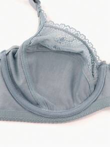1pc Women's Solid Color Lace Hollow Out Ultra-Thin Single Underwire Bra