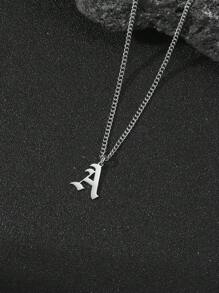 1 件復古風格不銹鋼 26 英文字母吊墜項鍊銀色適合男士生日佩戴