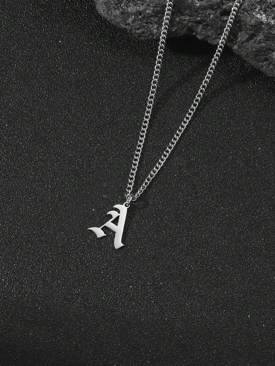 1 件復古風格不銹鋼 26 英文字母吊墜項鍊銀色適合男士生日佩戴