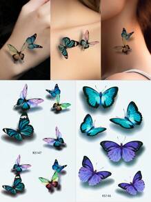 2張3d多彩蝴蝶臨時紋身貼紙 - 水彩紋身貼紙性感身體胸部背部肩膀貼紙防水 - 彩色 - 查看 1