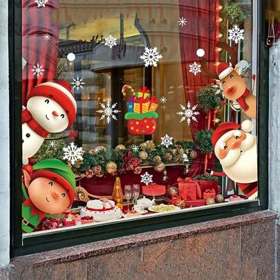 80 piezas (4 hojas grandes) Pegatinas de ventana con diseño de copos de nieve, pegatinas de Papá Noel y renos, pegatinas, vinilos decorativos para el hogar, artículos de decoración de primavera para refrescar tu hogar, pegatinas de decoración de ramas
