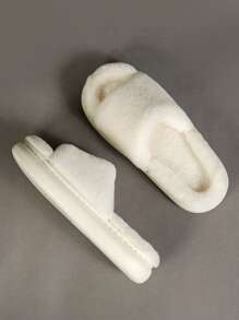 男士極簡風格毛絨臥室拖鞋,輕便素色白色家居拖鞋 - 白色 - 查看 2