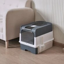 1pc Portable & Foldable & Drawer Type Cat Litter Box With Spoon, Easy To Clean Pet Toilet - Grey - View 8