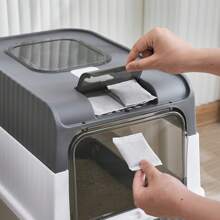 1pc Portable & Foldable & Drawer Type Cat Litter Box With Spoon, Easy To Clean Pet Toilet - Grey - View 7