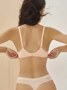 FINETOO Lace Trim Padded Strap Bra - Coral Pink - View 2