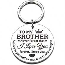 1 件男士银色不锈钢圆形钥匙扣礼物，适合兄弟生日毕业情人节 - 銀色 - 查看 1