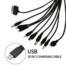 Cargador 10-EN-1 micro USB cargador cabos para teléfonos móviles todo en uno USB a multipuerto cabos - Negro - Ver 1