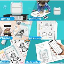 A31 Mini Printer with 13Rolls Thermal Papers Label Portable Thermal Printers Inkless impressora portatil Sticker Paper 57mm For Android IOS 200DPI - Blue - View 4