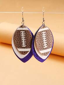 2入組歐美風格pu皮革多層橄欖球&流淚形耳環,女性休閒禮物 - 彩色 - 查看 1