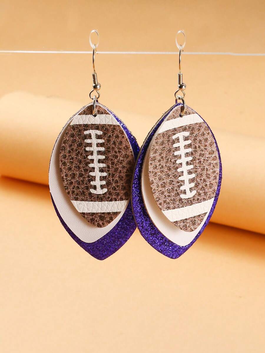 2入組歐美風格pu皮革多層橄欖球&流淚形耳環,女性休閒禮物 - 彩色 - 查看 1