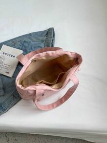 Solid Color Multi-Pocket Shoulder Bag With Large Capacity, Fashionable & Simple Design Ideal For Commute, Travel, School And Shopping - Pink - View 9