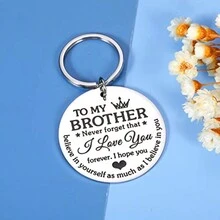 1 件男士银色不锈钢圆形钥匙扣礼物，适合兄弟生日毕业情人节 - 銀色 - 查看 3