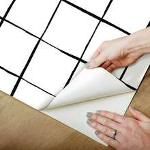 Papel de Parede Vinílico Autoadesivo Lavável Geométrico Quadriculado Preto e Branco Decoração Moderna Quarto - Sala de Estar - Escritório - 5M - Visão 5