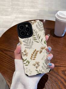 1pc Leaf Pattern Faux Leather Soft Phone Case Compatible With Apple And - Multicolor - View 2