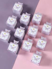 24个紫色蝴蝶造型迷你礼盒，适用于性别揭晓派对、生日派对、婚礼、家庭聚会、节日派对及其他场合的礼品包装 - 紫色 - 查看 3