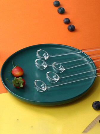 Cucchiaio In Vetro Trasparente Con Manico Lungo Da 2 Pezzi, Cucchiaio Per Mescolare, Materiale In Vetro A Forma Rotonda Semplice E Pratico Applicabile Per Condimenti, Zuppe, Latte In Polvere, Tè Al Latte, Cucchiaini Da Caffè Per La Casa E I Ristoranti