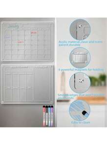 2 Miếng 16 Inch X 12 Inch Tủ lạnh Từ tính Acrylic Bảng lịch Đối với Nhà  Có thể tái sử dụng Với 4 Tẩy khô Bút đánh dấu In 4 Màu - trắng - Xem 5