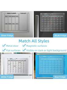 2 Miếng 16 Inch X 12 Inch Tủ lạnh Từ tính Acrylic Bảng lịch Đối với Nhà  Có thể tái sử dụng Với 4 Tẩy khô Bút đánh dấu In 4 Màu - trắng - Xem 6