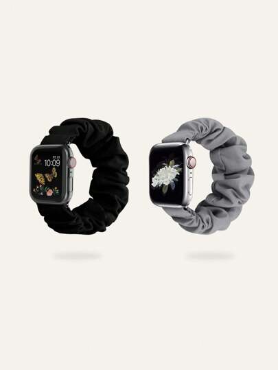 2 st elastiska och mjuka hårband klockremmar som är kompatibla med Apple Watch 49/45/44/42/41/40/38mm Ultra/SE/8/7/6/5/4/3/2/1, unisex